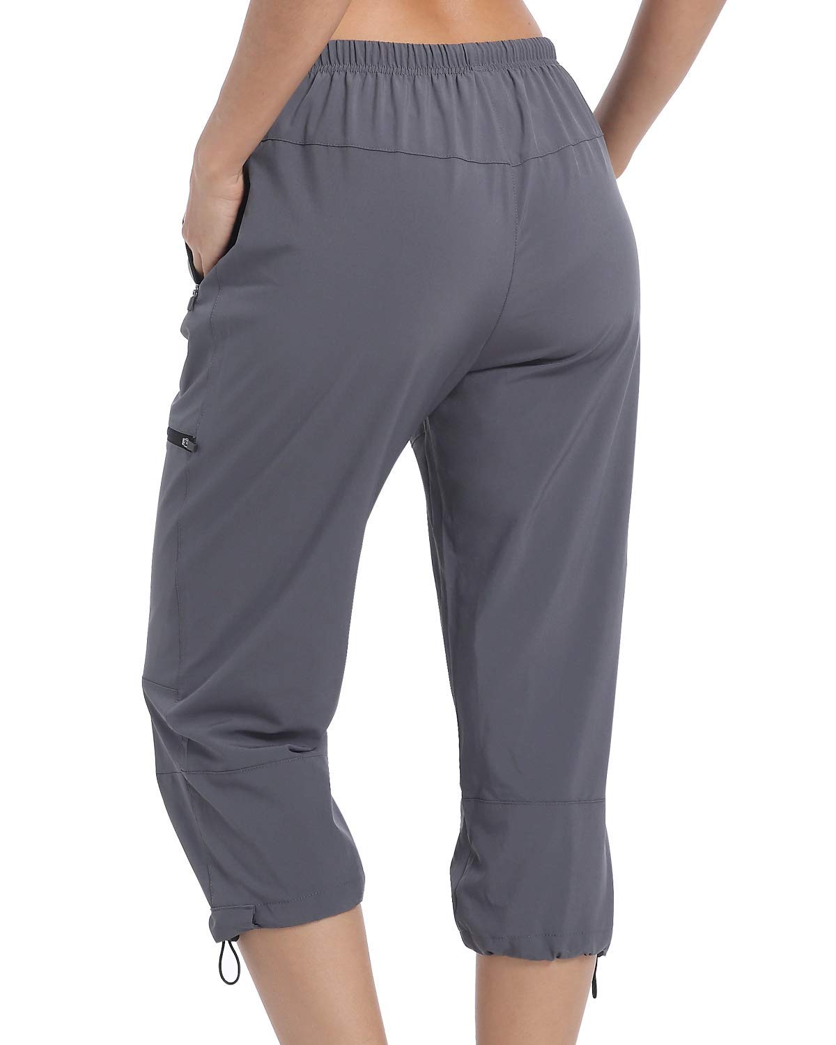 VAYAGER Sports Women's Outdoor Hiking Capri Pants Loose-Fit Lightweight with Zipper Pockets Grey