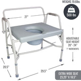 DMI Drop Arm Portable Toilet Commode, Extra-Wide Seat, 500 Pound Weight Capacity, Bucket with Lid Included, Adjustable Legs, Elderly Assistance Products, Grey