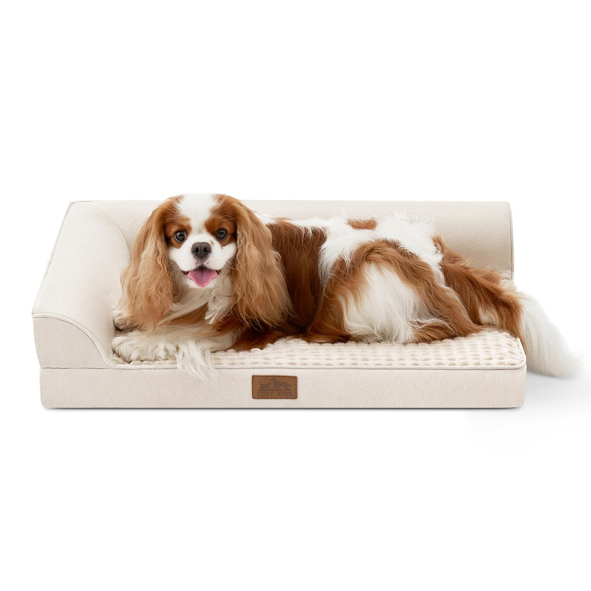 COZY KISS Orthopedic Dog Bed for Medium Small Size Dog, Dogs Crate Bed, L Shaped Foam Anti-Slip Bottom Pet Cat Sofa with Washable Removable Cover, Suitable for Pet Up to 40 lbs, 30x20x6.5 inch, Beige