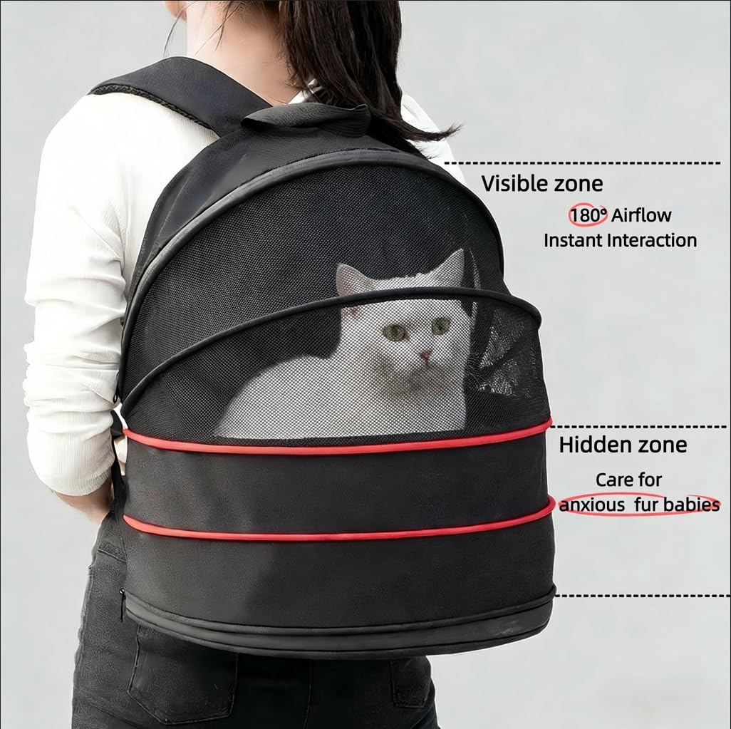 Cat Backpack Carrier for Cats and Small Dogs-Expandable Cat Carrier Breathable Visible Pet Tent for Kitty and Puppy Foldable Pet Nest Bed Perfect for Travel Walks Shopping Vet Visits Home Use-Black