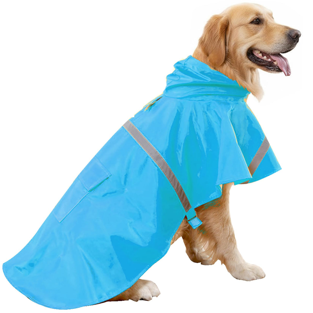 HAPEE Dog Raincoats with Reflective Strip Hoodie,Poncho Jacket for Large Dogs fit Golden Retriever Doodle (C3-Lake Blue, 26B (75-85 lbs))