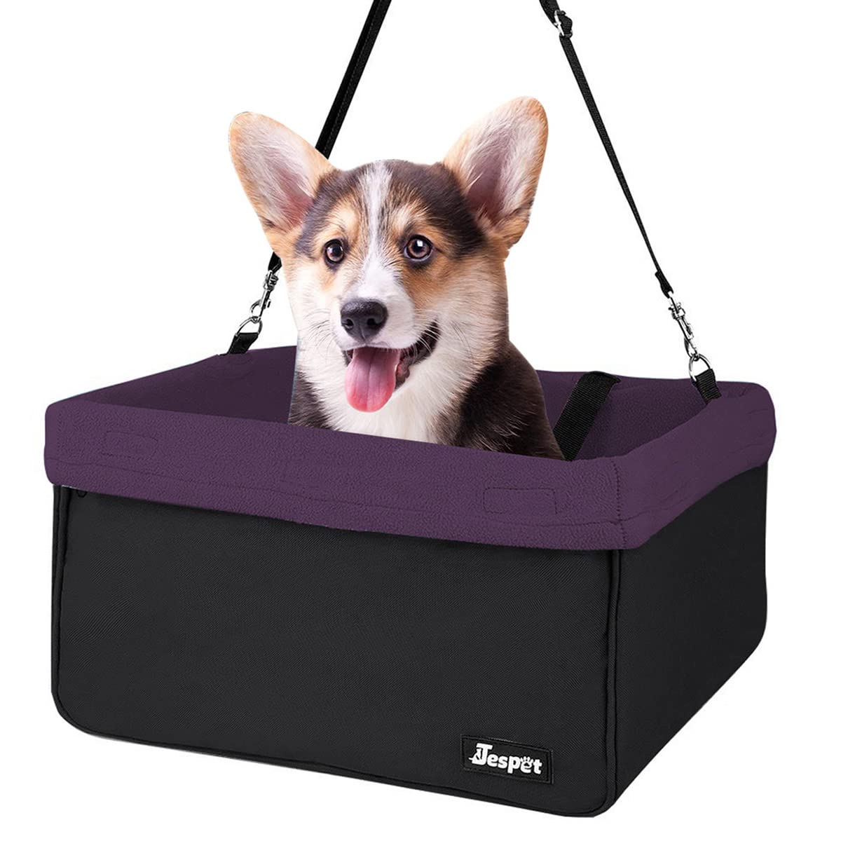 JESPET & GOOPAWS Dog Booster Seats for Cars, Portable Dog Car Seat Travel Carrier with Seat Belt for 24lbs Pets (Purple-16 L x 13" D x 9" H)