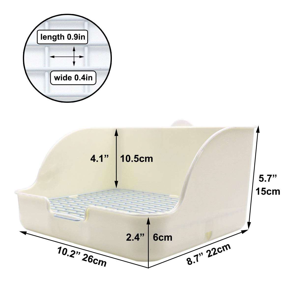 Rat Small Litter Box, 10"x8" Square Corner Litter Box Training Pan with Grid Potty Tray Toilet for Cage Small Animal/Rabbit/Guinea Pig/Bunny/Ferret (White)