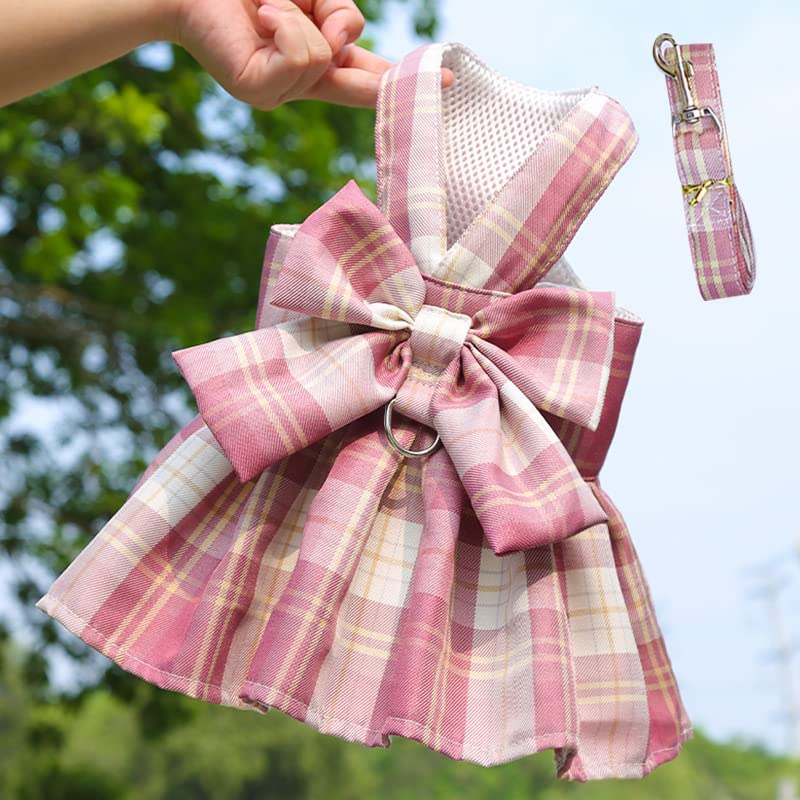 Clopon 3Pcs Harness with Leash Set Puppies Summer Clothes for Small Gril Dogs Christmas Fancy Dresses for Cat Clothes L