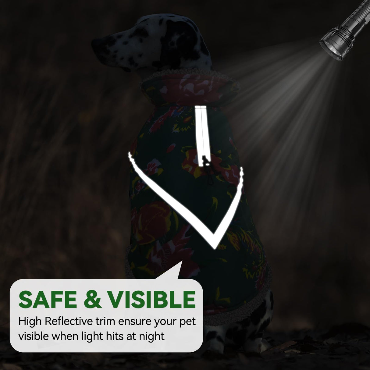 VIVAGLORY Snowrap Dog Coat, Jacket with Harness Hole, Dog Coat for Winter & Cold Weather, Fluffy Warm Fleece Lined Reflective Water Resistant for Puppy, M, Northeast Florals-Green