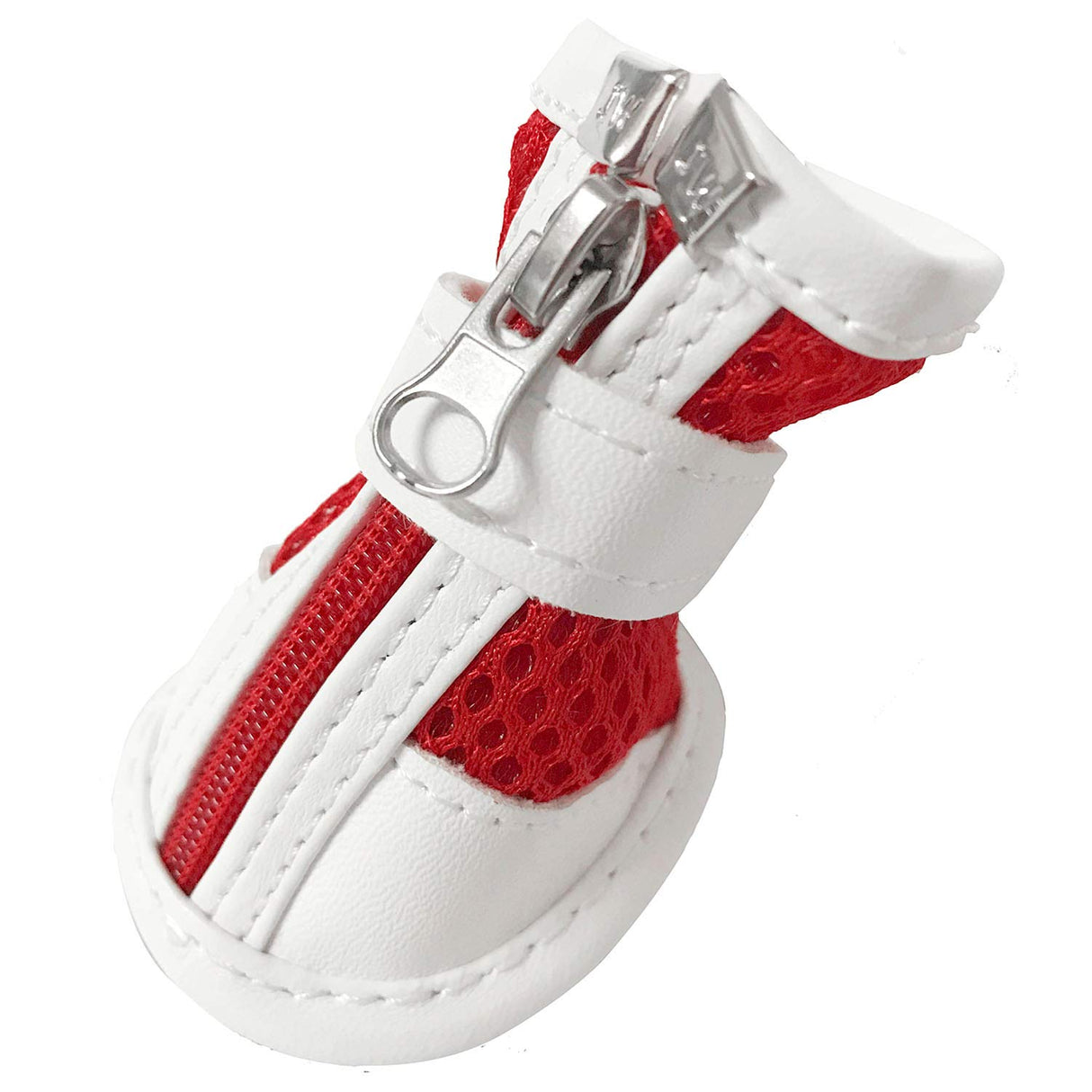 ZUNEA Small Dog Shoes for Hot Pavement Summer Breathable Mesh Boots Adjustable Non Slip Zipper Pet Dogs Booties White PU Paw Protector Red 3#