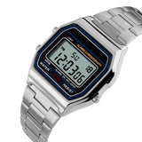 Unisex Men's Digital Watch Silver Stainless Steel LED Backlit Electronic Multifunction Date Alarm Stopwatch Square Woman Waterproof Sport Watches (Silver)