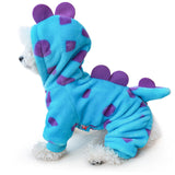 Idepet Halloween Dog Costume Dinosaur Clothes for Small Dogs,Fleece Winter Puppy Hoodies with Leash Ring Pet Cold Weather Coat Funny Outfits Party Apparel for Halloween Christmas (Blue, Small)