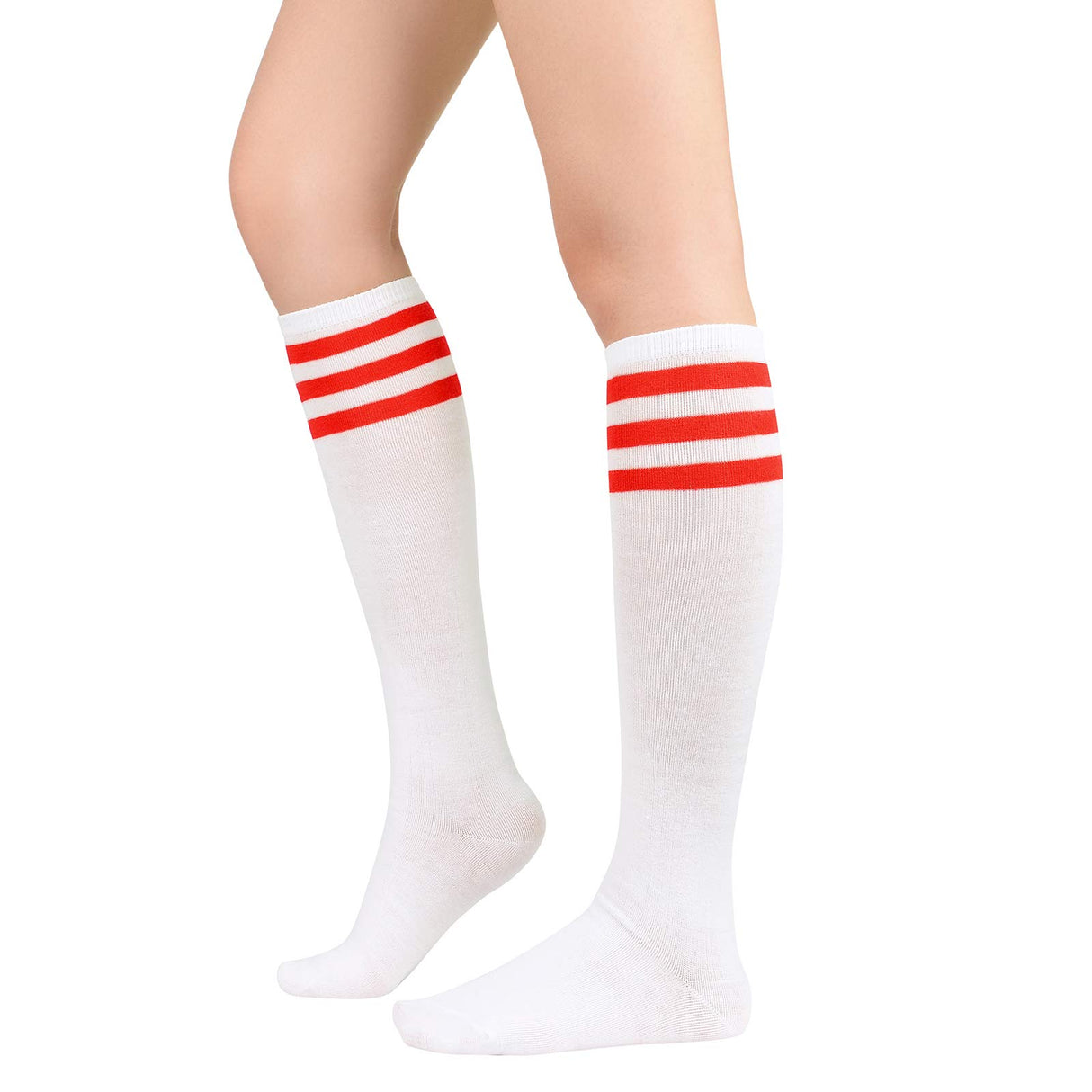American Trends Womens Athletic Socks Outdoor Sport Sock Knee High Socks Long Stockings Casual Striped Sock 1 Pack White Red