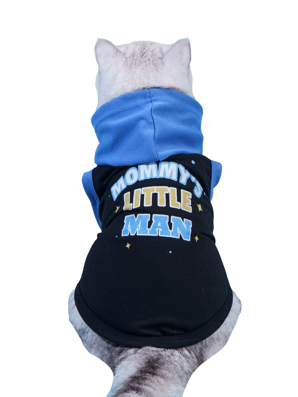 QWINEE Mom Boy Dog Hooded Tank Tops Letter Print Cat Puppy Hoodie Vest Sleeveless Pullover Dog Shirt Stretchy Pet Clothes for Small Medium Large Cats Dogs Kitten Blue L
