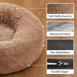 OhGeni Calming Donut Dog Bed Pillow for Small Medium Pets, Machine Washable Removable Cover, Comfort Plush Fluffy Faux Fur with Anti-Slip Bottom, Cats-Friendly Round Cuddly Design, Ocher, 23 inches