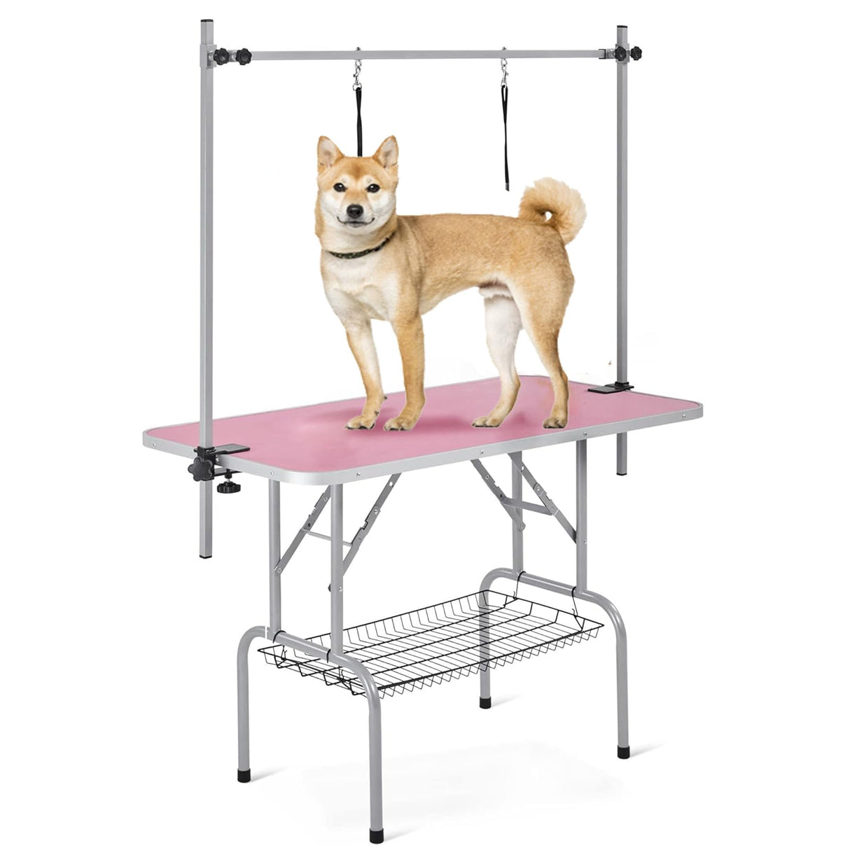 Professional Dog Pet Grooming Table Adjustable Heavy Duty Portable w/Arm & Noose & Mesh Tray (Pink, 42")