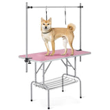 Professional Dog Pet Grooming Table Adjustable Heavy Duty Portable w/Arm & Noose & Mesh Tray (Pink, 42")