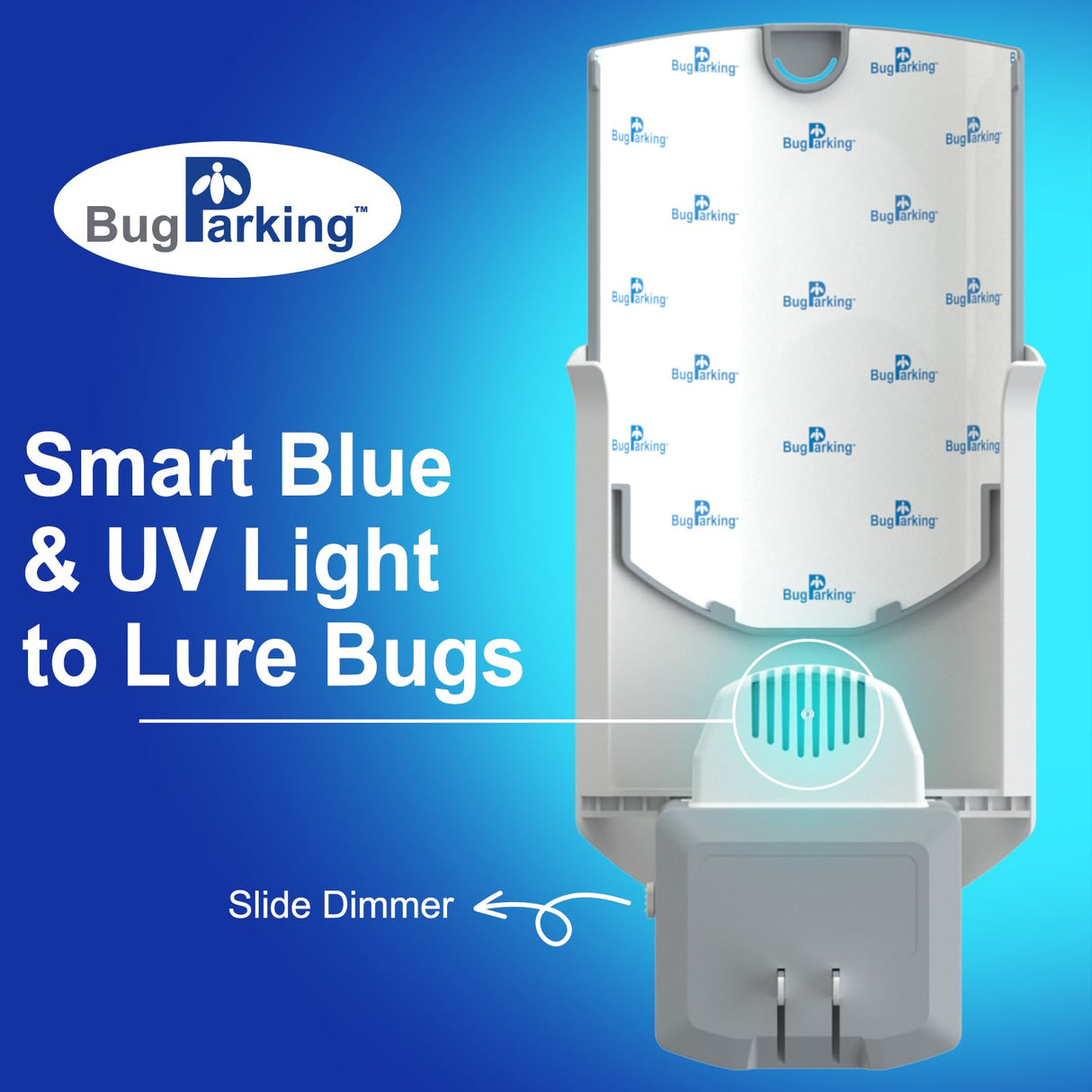 Bug Parking Flying Insect Trap, Plug-in UV Light for Gnats, Fruit Flies and Houseflies, Silent Sticky Catcher for Indoor Use, 1 Device & 5 Refills