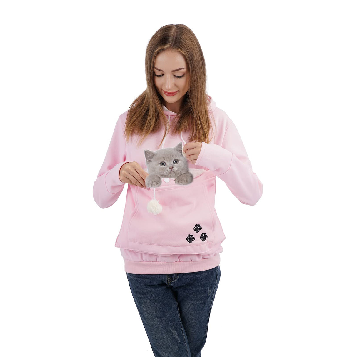 Unisex Big Pouch Hoodie Long Sleeve Pet Dog Holder Carrier Sweatshirt, Pink-thick, XX-Large