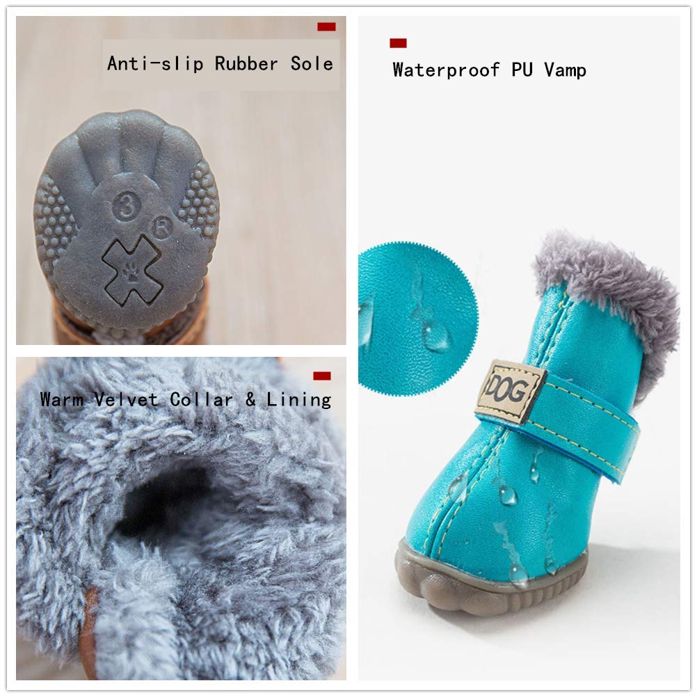 Hdwk&Hped Warm Dog Snow Boots Waterproof PU Small Dog Boots Anti-Slip Pet Shoes Paw Protector for Winter 2 Styles #1-#5 (Solid Style - Brown, #3)