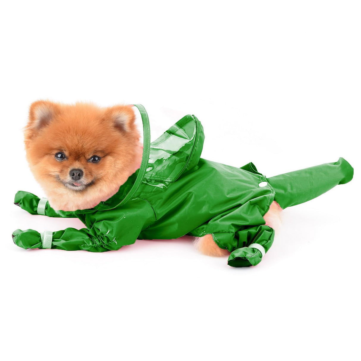 PAIDEFUL Small Dog Full Body Coverage Raincoat Solid Four-Leg Onesie Rain Jacket Waterproof Hoodie Puppy Clothes Button Lightweight Cats Costume, Green, XXL