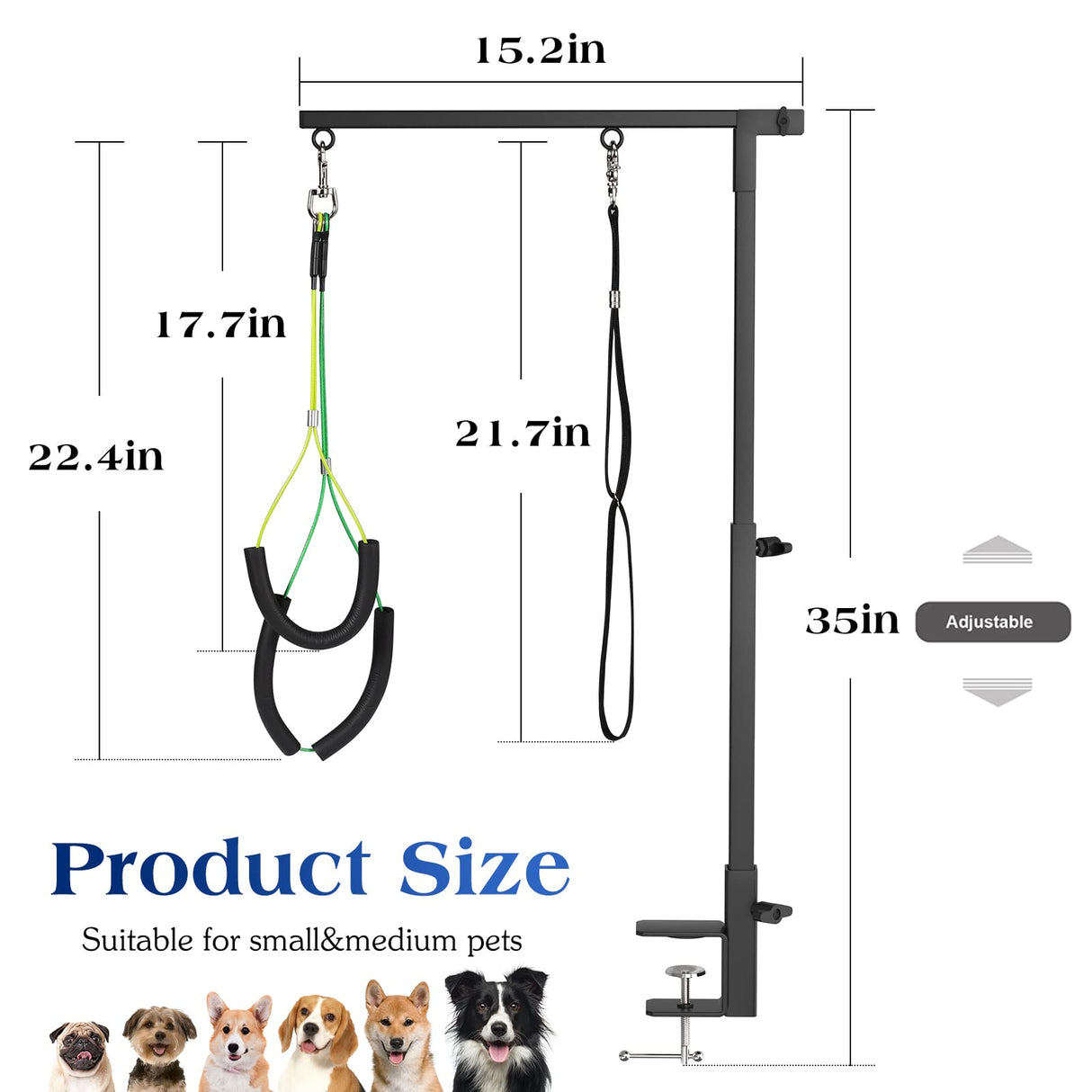 Pawaboo Dog Grooming Table Arm with Clamp, 35" Adjustable Dog Grooming Stand and Free Two No Sit Haunch Holder with Groom Loop, Foldable Home Dogs Groom Tool for Small Medium Pet, Groomer Partner