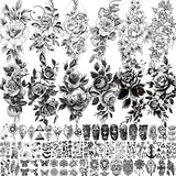 65 Sheets Black Realistic Flower Temporary Tattoos For Women Arm Thigh, 3D Fake Tattoos That Look Real And Last Long, Temp Rose Sketch Moon Snake Peony Floral Tattoo Stickers For Adults Girls