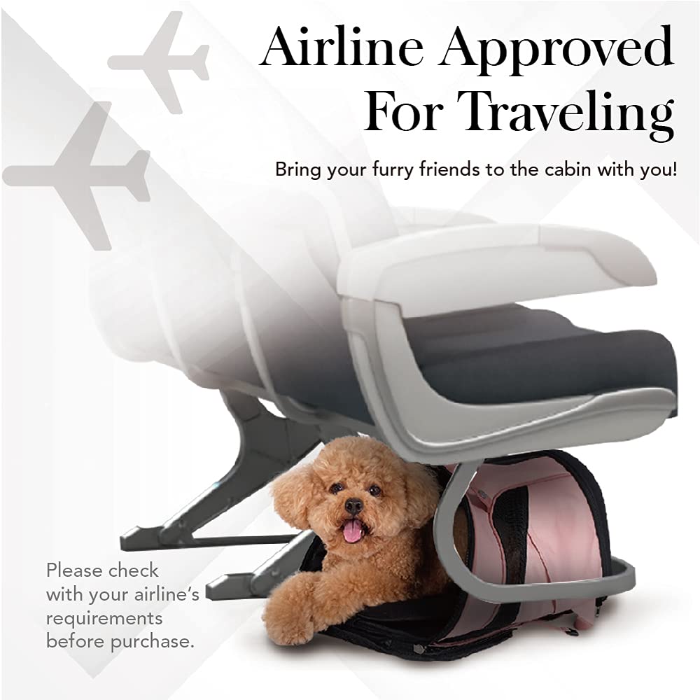 ibiyaya - Airline Approved Pet Carrier for Small to Medium Dogs and Cats - Dog Backpack Carrier, Breathable Mesh Material with Magnetic Buttons, Side Pockets, and Auto-Lock Zipper - Coral Pink