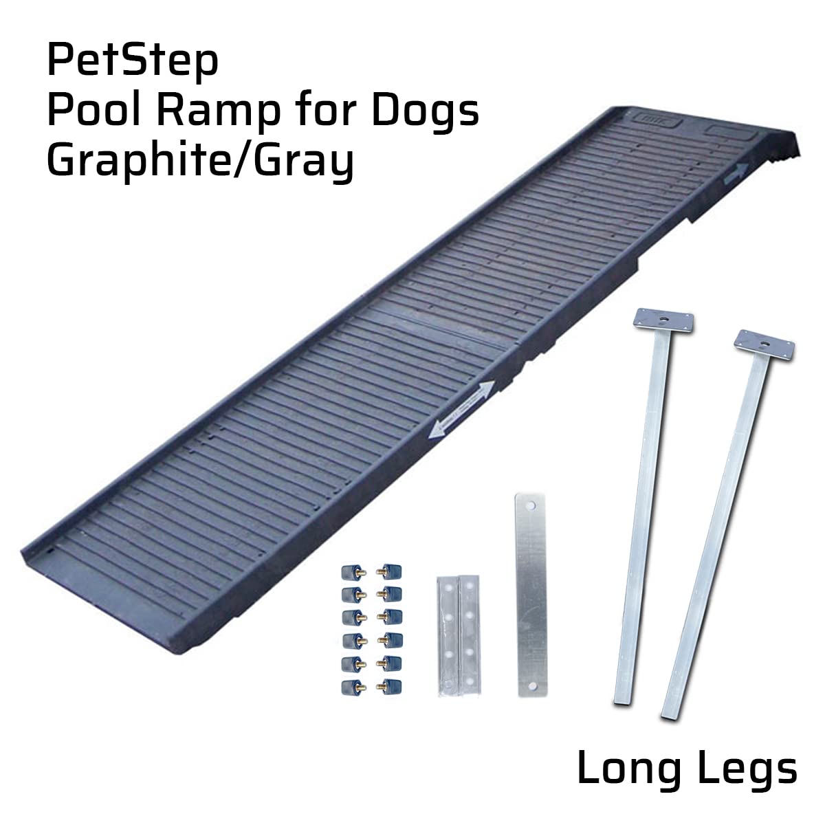 PetStep Pool Ramp for Dogs - (Standard Legs, Graphite/Gray) - Small and Large Dog Pool Ramp for Above-Ground and In-Ground Pools