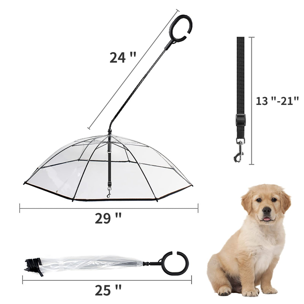 NAMSAN Dog Umbrella for Small Dogs, Self-Assembly Dog Umbrella Leash, Clear Doggie Rain Umbrella, Puppy Walking Umbrella with Adjustable Leash