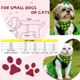 Small Dog St. Patricks Day Outfit Green Dress, Bandana & Bow Clip 3 Piece Irish Pet Cat Costume Accessories M