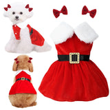 Dog Christmas Red Velvet Dress Cute Puppy Xmas Outfits Santa Claus Cat Skirt with 2 Bow Accessories Thermal Winter Warm Dog Clothes Coat Holiday Costumes(X-Large)
