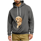 Mens Pet Pouch Hoodies Functional Carrier Sweatshirt for Small Dogs & Cats Soft Fleece Pet Lovers Pullover Dark Gray