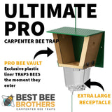 Best Bee Brothers Ultimate Pro Carpenter Bee Trap for Outside with Extra-Large, Clear External Receptacle, Internal Bee Vault & Spring-Loaded Door, 4.2” D x 5.8” W x 7.5” H