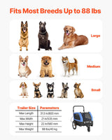 VEVOR Dog Bike Trailer, Supports up to 88 lbs, 2-in-1 Pet Stroller Cart Bicycle Carrier for Small & Large Dogs, Easy Folding Frame with Quick Release Wheel, Universal Bicycle Coupler, Internal Leash