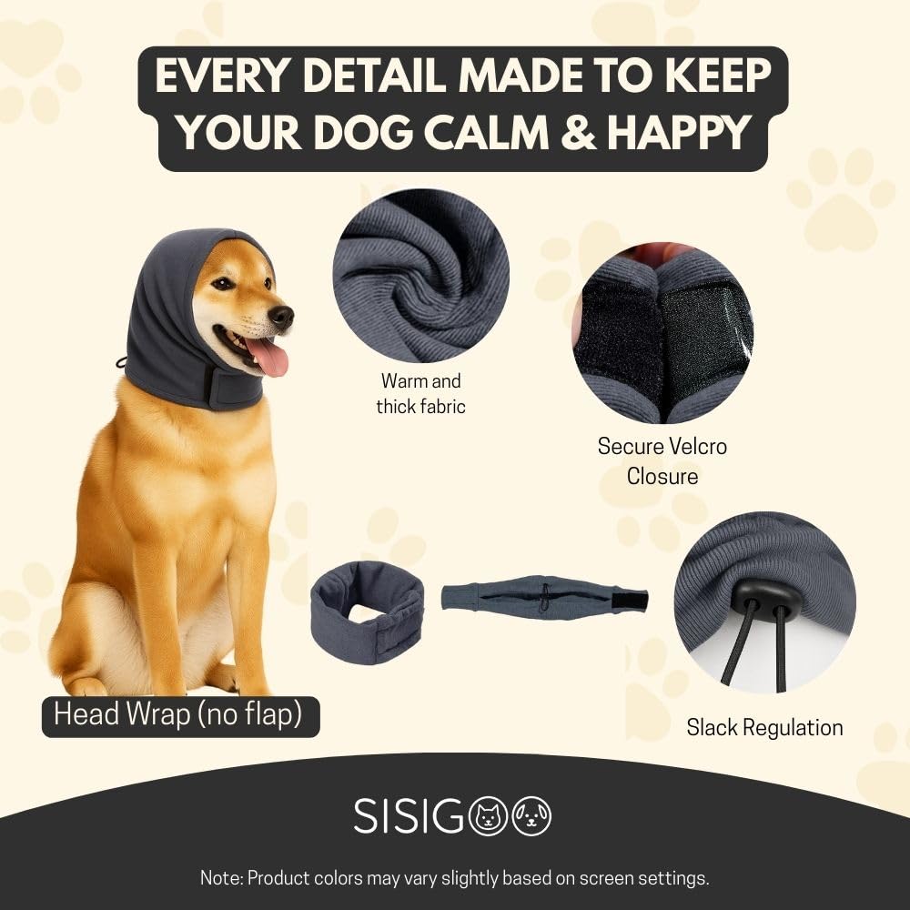 No Flap Ear Wraps for Dogs – Adjustable Dog Ear Wrap & Earmuffs for Noise Protection, Bath & Grooming – Dog Ear Cover for Anxiety Relief, Hematoma & Shaking (Dark Gray, M)