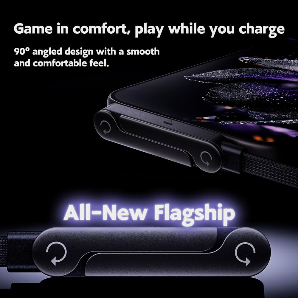 USB C to USB C Cable， 240W Fast Charging Cable 5 FT，Invisible Stand Charging Cable，Flat USB c Cable,USB c Cable Right Angle，for iPhone 17 Series, Samsung Galaxy S25 S24 Ultra etc (Black)