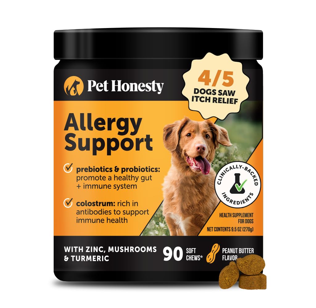 Pet Honesty Dog Allergy Itch Relief - Advanced Itch Supplement with Probiotics for Dogs - Immune Support & Skin Relief for Seasonal Allergies - Natural Itchy Skin & Paw Relief - (Peanut Butter, 90 Ct)