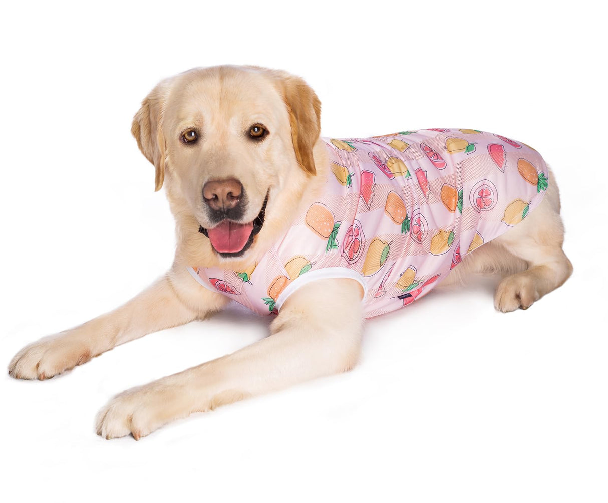 HDKUW Pet Clothes,Dog Summer T-Shirt Cool Breathable Sunscreen Dog Vest Clothes Outfit Costume for Medium Large Dogs Pink Fruit 3XL