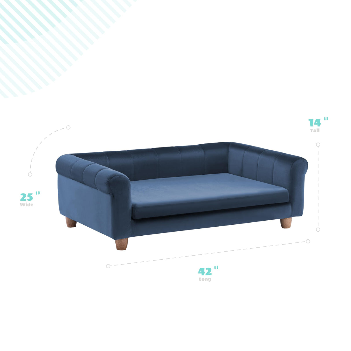 CRITTER SITTERS 42-in. Elegant Navy Faux-Velvet Rectangular Dog Sofa for Medium and Large Dogs, Elevated Plush Dog Couch