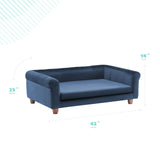 CRITTER SITTERS 42-in. Elegant Navy Faux-Velvet Rectangular Dog Sofa for Medium and Large Dogs, Elevated Plush Dog Couch