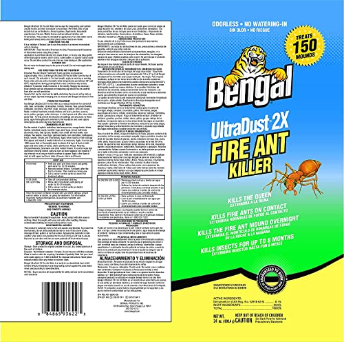 Bengal UltraDust 2X Fire Ant Killer, Odorless No Watering-in, Kills The Queen, 16 Oz. 100 Mound Treatment Dust