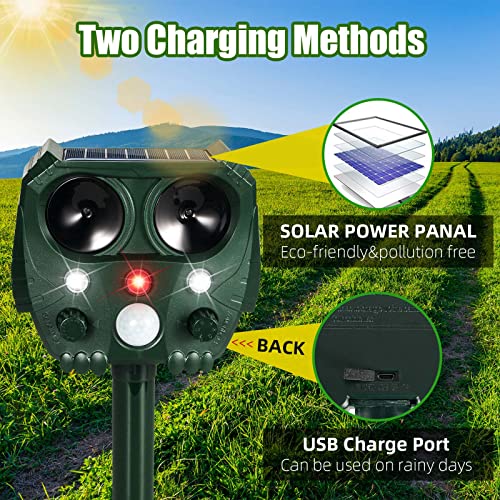 Jahy2Tech Ultrasonic Animal Repeller Solar Animal Deterrent with LED Flash Lights & Alarm Outdoor Waterproof Repellent for Cat Rodent Squirrel Dog Rabbit Raccoon Skunk Fox Deer