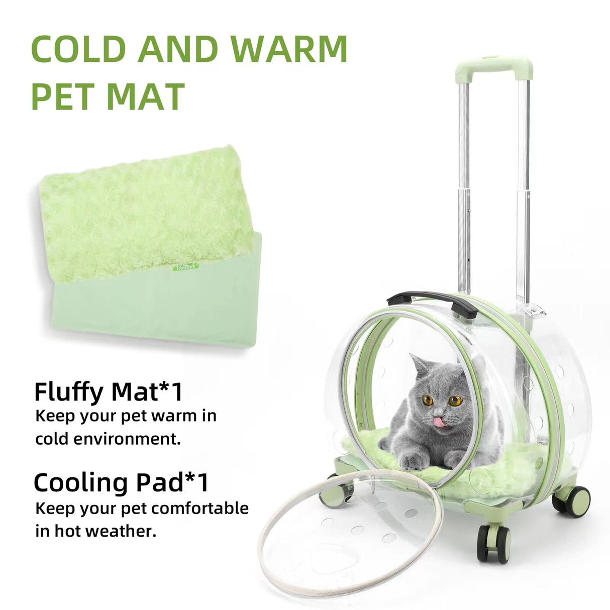 Transparent & Fully Breathable Hard cat Carrier with Rolling Wheels for Dogs, Cats, Multiple Carrying Options, Perfect for Traveling/Taking a Walk