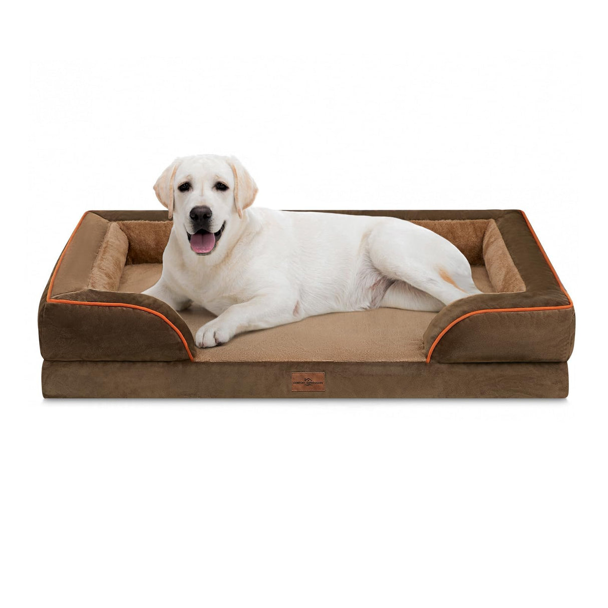 Comfort Expression Orthopedic Dog Bed for Extra Large Dogs 45x35 Inch, Waterproof Supportive Egg Crate Foam XL Pet Bed with Removable Bolsters, Dog Couch with Washable Cover & Non-Slip Bottom, Brown