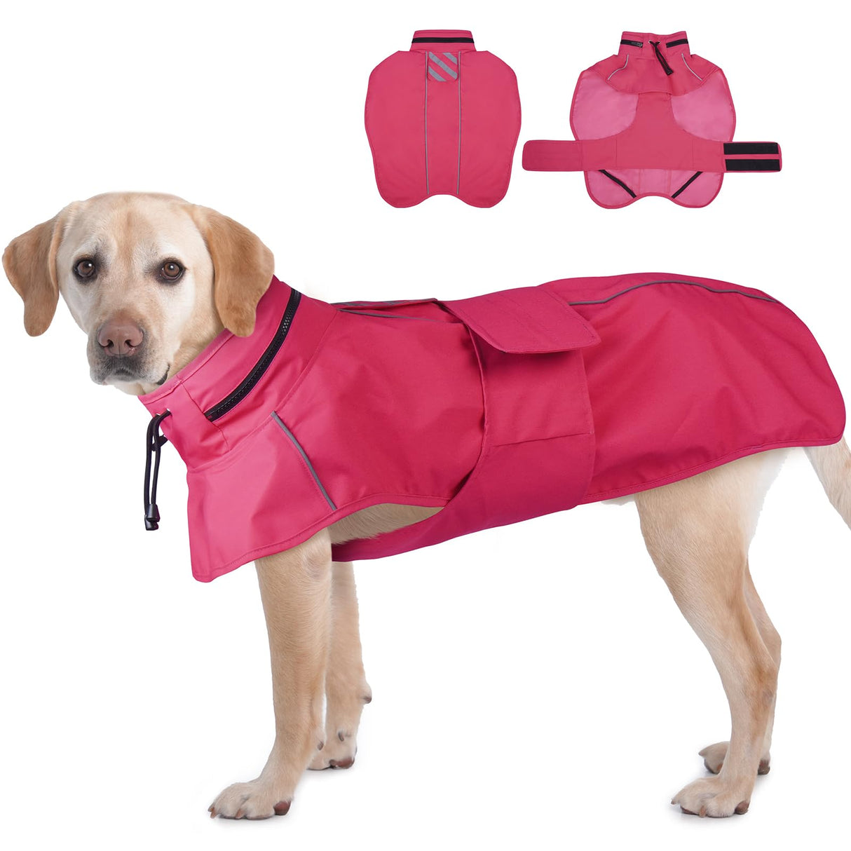 Dog Raincoat Waterproof , Reflective Adjustable Rain Jacket with Leash Hole, Convertible Hood/Collar Rain Coat for Dogs Poncho Breathable Lightweight (Neon Pink, XL)