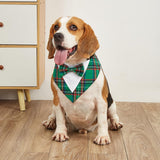 HDGDT Adjustable Green Plaid Christmas Dog Tuxedo Bandana with Bow Tie - Holiday Pet Outfit Costume for Dogs XS to XL