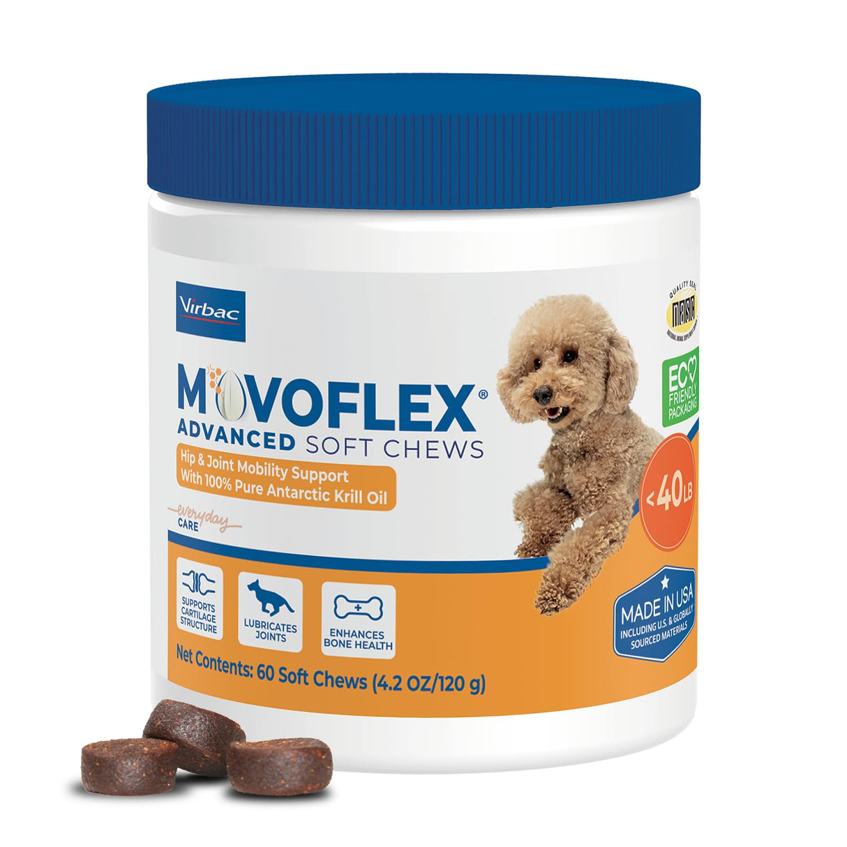 MOVOFLEX Advanced Soft Chews Hip and Joint Support Supplement for Small Dogs 60 Count by Virbac