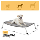 Veehoo Elevated Dog Bed for Outdoor, Cooling Waterproof Raised Dog Cots Beds for Large Dogs, Curved Off Ground Pet Hammock Cot Lifted for Outside, up to 85lbs, White Legs, Black Silver 42"