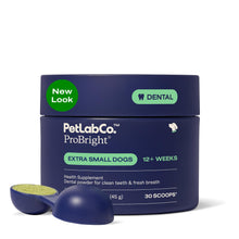 Load image into Gallery viewer, PetLab Co. ProBright Dental Powder - Dog Breath Freshener - Teeth Cleaning Made Easy – Targets Tartar &amp; Bad Breath - Formulated for Extra Small Dogs - Packaging May Vary
