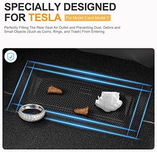 Backseat Air Vent Cover for Tesla Model 3 & Model Y, 2-Pack Rear Seat Air Condition Outlet Protector with Upgraded Mesh Cloth and Velcro, Car Air Vent Accessories for Tesla Model Y / 3