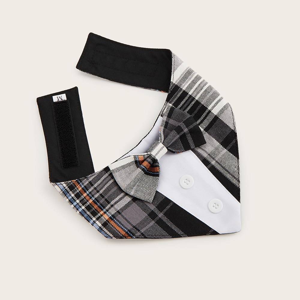 HDGDT Plaid Dog Bandana Tuxedo with Bow Tie, Adjustable Washable Cotton Formal Pet Wear for Dogs and Cats XS to XL