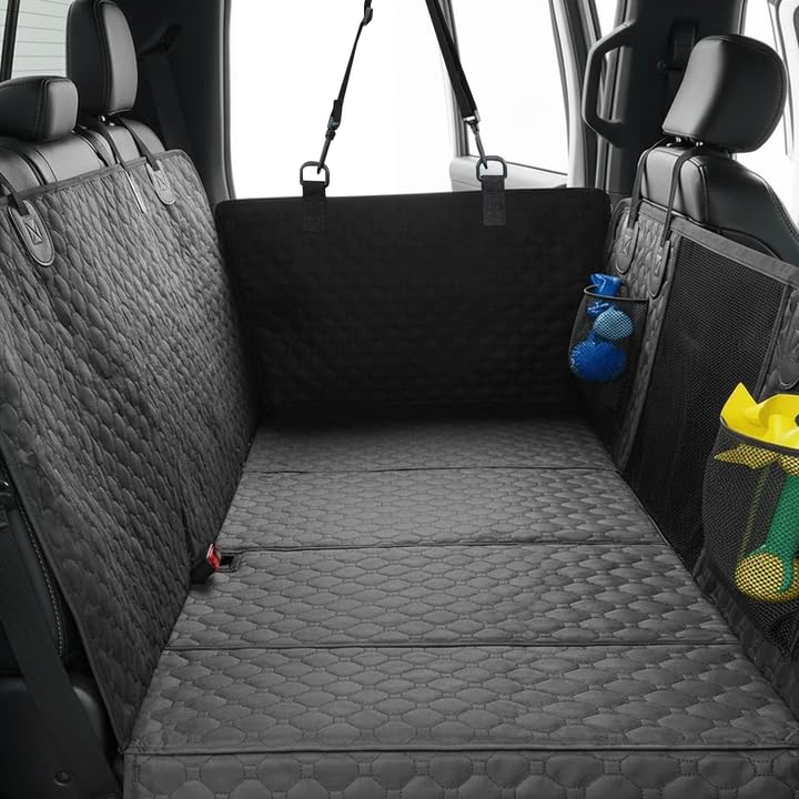 QUIBBLICK Back Seat Extender for Dogs, PU Leather Hard Bottom Truck Dog Seat Cover for Back Seat, Waterproof Pet Hammock Bed for Car with Side Flap, High Barrier Truck Pet Back Seat Covers