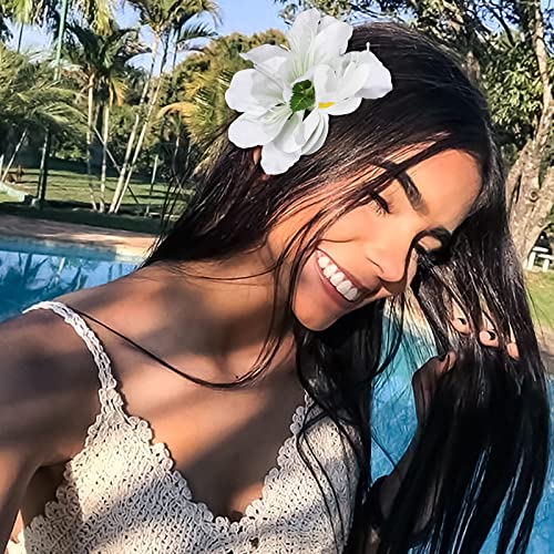 HAIMEIKANG Hawaiian Hair Clip, 3 Pieces Tropical Flower Hair Pins - Artificial Hawaiian Flower Hair Accessories in White, Rose Red, and Purple for Women, Wedding Hair Piece